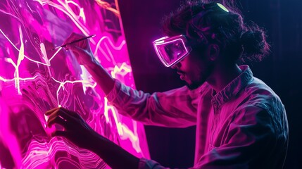 Poster - Futuristic AI Mentor Engaging in Creative Teaching with Holographic Art