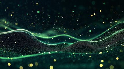 Wall Mural - emerald flow: a mesmerizing abstract backdrop of shimmering green particles, flowing and dancing in 
