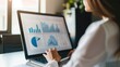 © Pimjai - Businesswoman giving a presentation to colleagues, bar graphs and pie charts on a large screen, sleek, professional style with muted tones