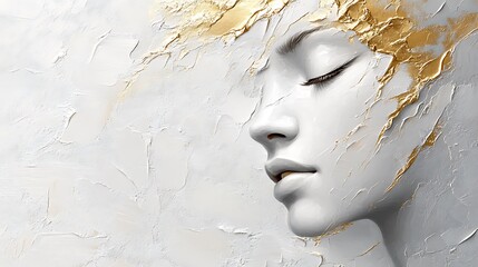 Serene Gold and White Abstract Portrait of a Woman