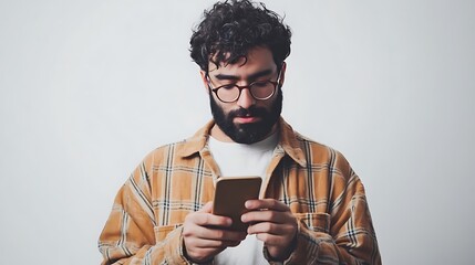 Man using smartphone, Concentrated, Casual Style, Indoor Shot