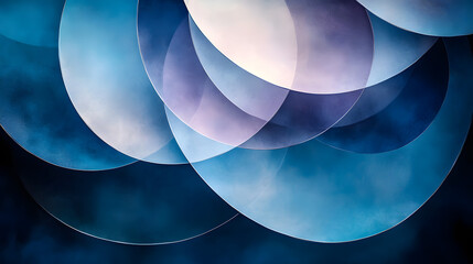 Poster - Abstract background image featuring overlapping translucent circles in shades of blue, purple, and white.  The circles create a wave-like effect and a sense of depth. Ideal for design projects.