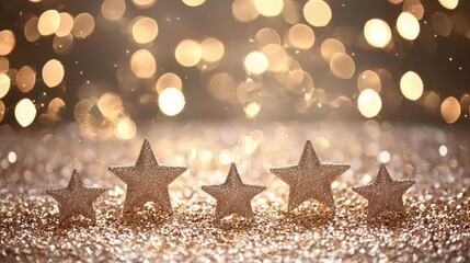 Poster - Glittery New Year background with stars and soft golden lights 
