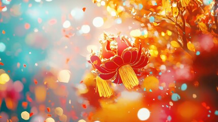 Poster - Bright, festive background for Chinese New Year with cultural decorations 
