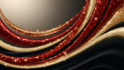 Wall Mural - Red and gold glittering waves background