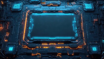 Poster - Futuristic Technology Panel With Glowing Blue Frame