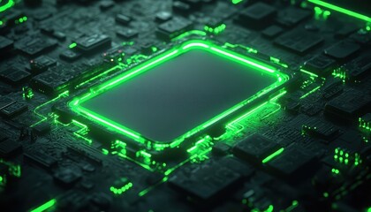 Poster - Green Neon Lights Illuminate A Circuit Board