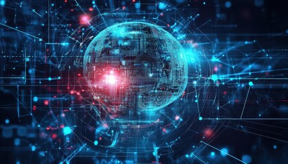 Aufkleber - Abstract Digital Sphere Network Data Visualization