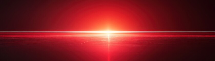 Poster - Red Horizon Bright Light Line Abstract Image