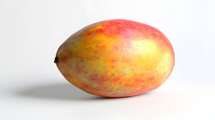 Sticker - A single ripe mango rests on a white background. Its skin displays a vibrant blend of red and yellow hues, showcasing its juicy and sweet nature.