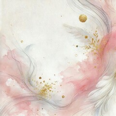 Poster -  a dreamy background featuring soft pink and white watercolor textures. Incorporate delicate, flowing lines and gentle splashes of gold to evoke a sense of elegance and tranquility. ai