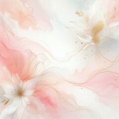 Poster -  a dreamy background featuring soft pink and white watercolor textures. Incorporate delicate, flowing lines and gentle splashes of gold to evoke a sense of elegance and tranquility. ai