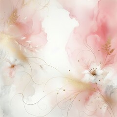 Poster -  a dreamy background featuring soft pink and white watercolor textures. Incorporate delicate, flowing lines and gentle splashes of gold to evoke a sense of elegance and tranquility. ai