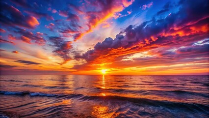 Wall Mural - vibrant sunset over the sea , sunset, sun, sky, beach, ocean, horizon, colorful, dusk, evening, natu