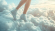 © bephoto - 雲の上を歩く白いスニーカーの足