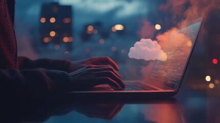 Cloud Computing Laptop Night Work