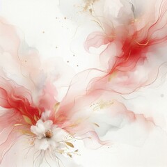 Poster -  a dreamy background featuring soft red and white watercolor textures. Incorporate delicate, flowing lines and gentle splashes of gold to evoke a sense of elegance and tranquility.