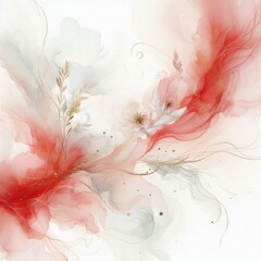 Poster -  a dreamy background featuring soft red and white watercolor textures. Incorporate delicate, flowing lines and gentle splashes of gold to evoke a sense of elegance and tranquility.