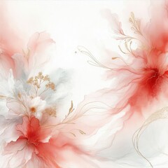 Poster -  a dreamy background featuring soft red and white watercolor textures. Incorporate delicate, flowing lines and gentle splashes of gold to evoke a sense of elegance and tranquility.