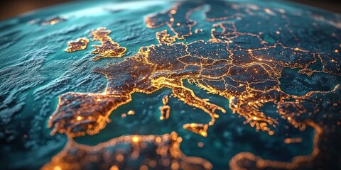 Aufkleber - Europe Night Map Business Network Connectivity Finance Transactions Telecommunication Global Trade