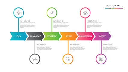 Poster - Business growth arrow template. Infographic 6 steps to success. Vector illustration.