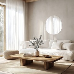 Poster - Minimalist Living Room Interior Frame Mockup Cozy Design Natural Light Scandinavian Style