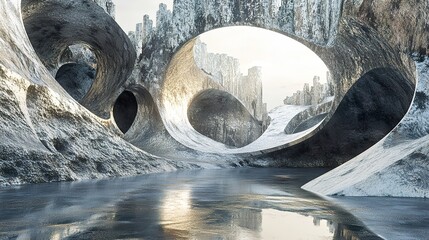 Sticker - abstract architecture: futuristic stone cityscape