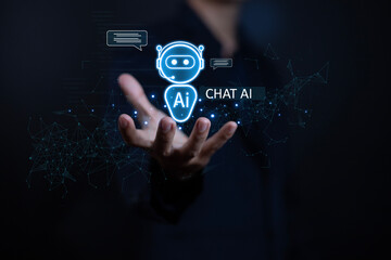 Fototapete - Using AI chat in search and giving  to help in business has technology, to create computer concepts with robots as new digital software
