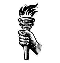Wall Mural - hand holding torch engraving black and white outline