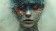 © alva studio - Woman's face obscured by smoke and fire, eyes glowing intensely.