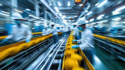Poster - Blurred viewpoint of dynamic workers factory floor action in an industrial environment