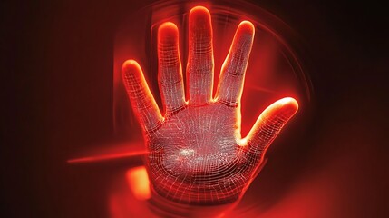 Aufkleber - digital hand with bright red background for the concept of representing biometric security or futuri