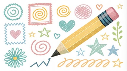 Aufkleber - A pencil drawing of a pencil with a heart and stars around it
