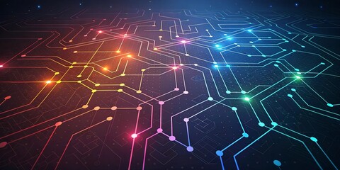 Poster - A colorful computer circuit board with many different colored lines