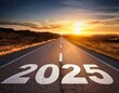 © Yasmeen  - 2025 written on a long asphalt road at sunset, symbolizing growth, strategy, and achieving future goals