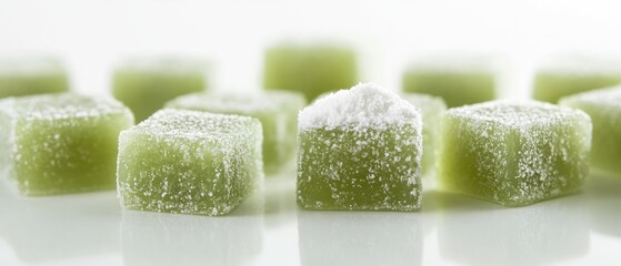 Green sugared jellies, candy, dessert, sweets.