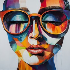 Canvas Print - Vibrant Abstract Portrait of a Woman in Sunglasses