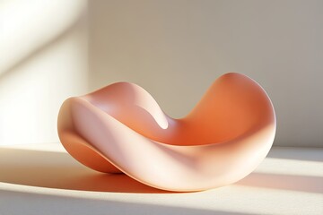 Poster - Elegant ceramic bowl showcasing smooth curves and warm tones on a sunny countertop in a modern home setting. Generative AI