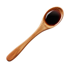 Wooden spoon with soy sauce isolated on transparent background