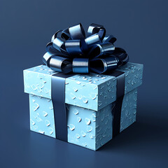 Wall Mural - beautifully wrapped blue gift box with shiny ribbon and bow, featuring textured surface with heart patterns, perfect for celebrations and special occasions