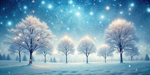 Wall Mural - Tranquil winter landscape with illuminated trees and falling snowflakes, winter, landscape, tranquil, snow, trees, illuminated