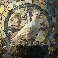 Wall Mural - White Dove on Mosaic Background: Symbol of Peace and Serenity