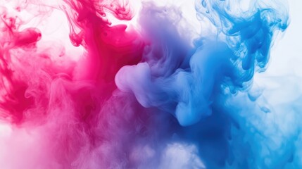 Poster - abstract colorful smoke waves in shades of pink and blue flowing on a white backdrop creating a myst