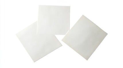 Poster - four blank square sheets of paper arranged on a white background viewed from above with a close-up f