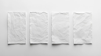 Poster - Crumpled white paper sheets arranged in four squares on a clean white background viewed from above in a close up perspective