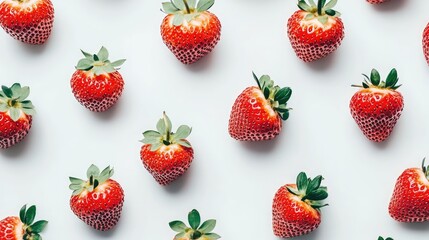 Poster - fresh and ripe strawberries arranged on a light background highlighting their vibrant color and natu