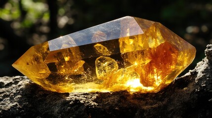 Aufkleber - Etched Heliodor Crystal Displaying Vibrant Yellow Hue and Intricate Natural Patterns in a Natural Outdoor Setting