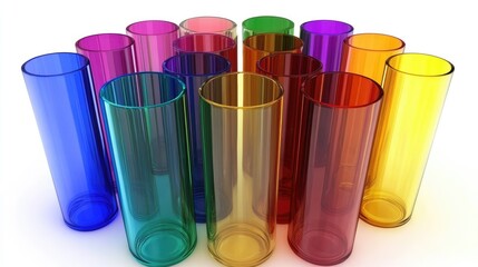 Aufkleber - Colorful transparent tubes arranged in a cluster on a white background showcasing vibrant hues and sleek modern design.