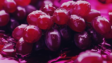 Aufkleber - Freshly picked red grapes with droplets on a vibrant colorful background showcasing their natural texture and freshness.