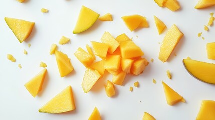 Poster - vibrant fresh mango pieces creatively chopped and arranged on a light background showcasing natural 